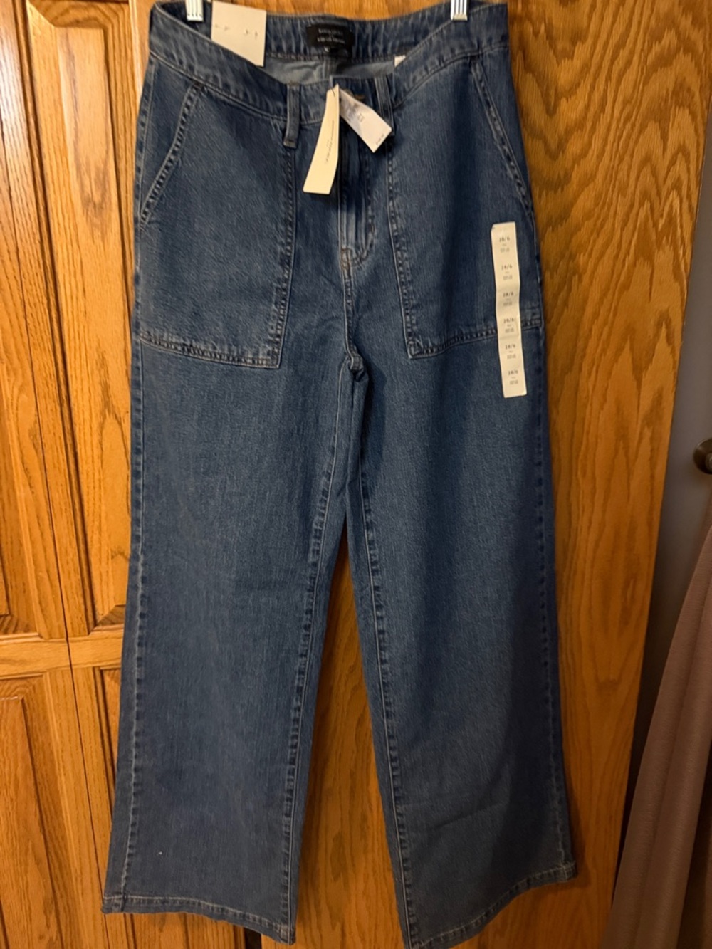 Wide Leg Denim Utility Jeans in Medium Blue